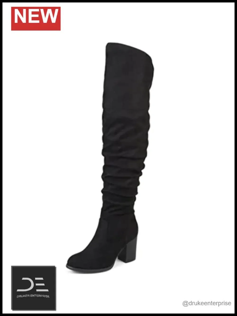 Vegan Leather Over-the-Knee Boots with Stacked Heel & Inside Zip